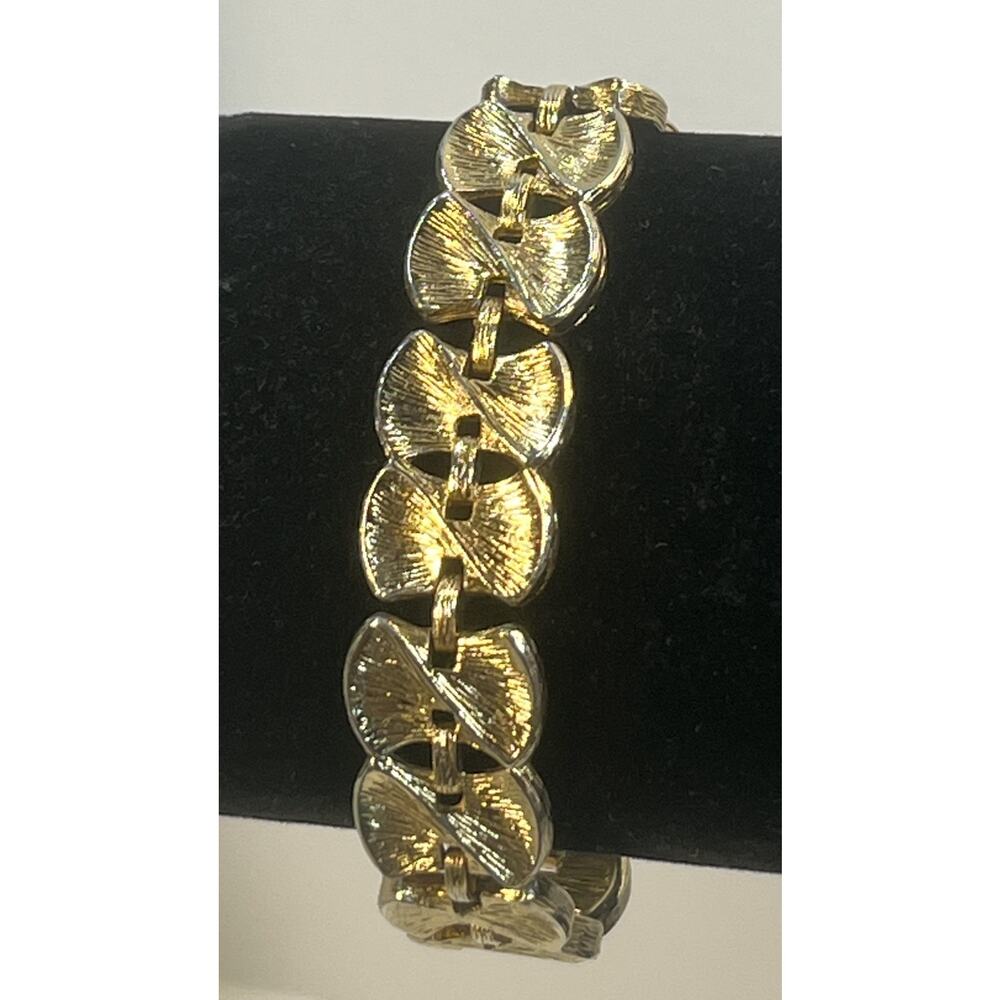 Vintage Monet Brushed Gold Tone Twisted Links Costume Bracelet with Safety Chain